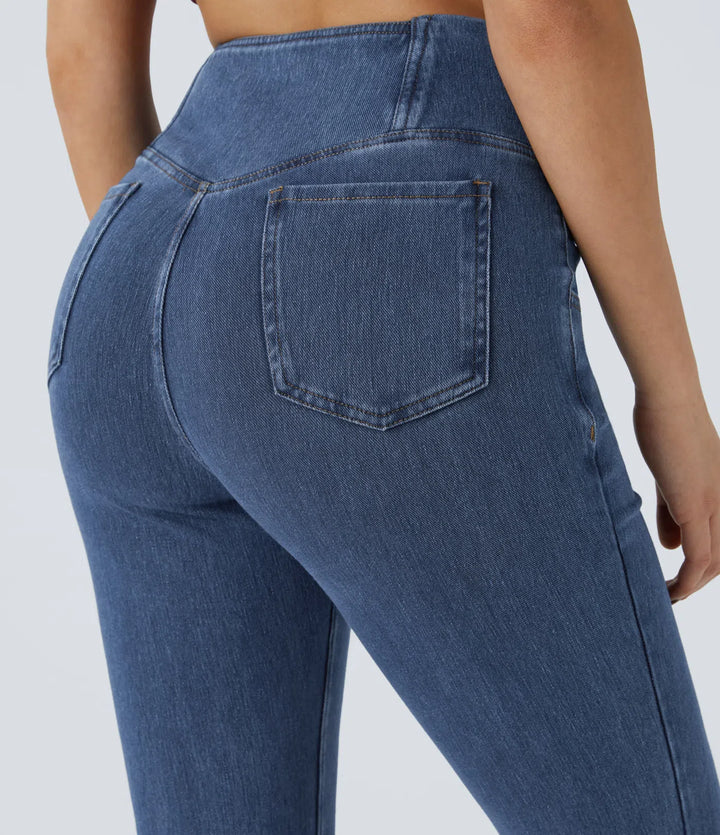 Lyckera Flex högmidjad crossover ficka tvättad vardagsjeans
