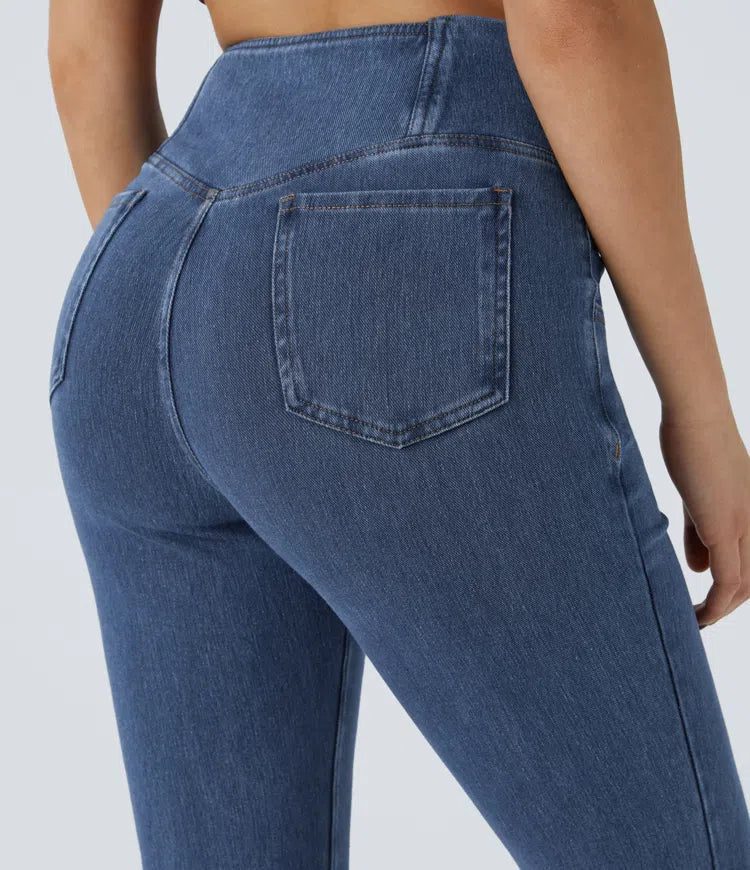 Halara Flex med hög midja, omlottmidja och ficka tvättad vardagsjeans
