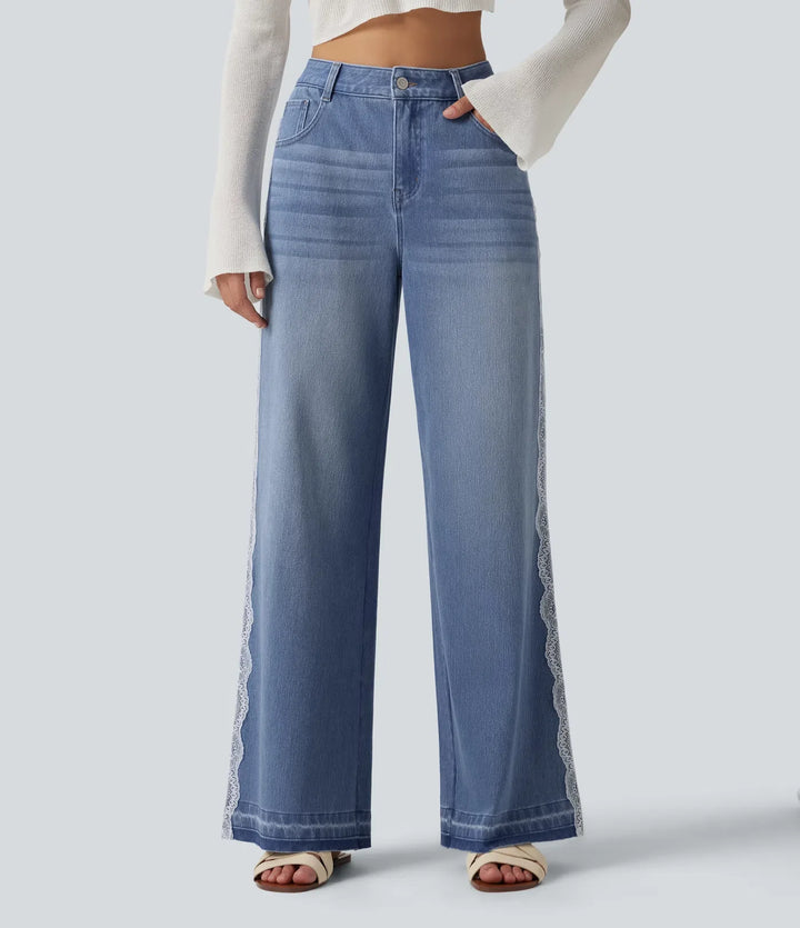Halara Flex med hög midja kontrastspets baggy vardagsjeans med fickor
