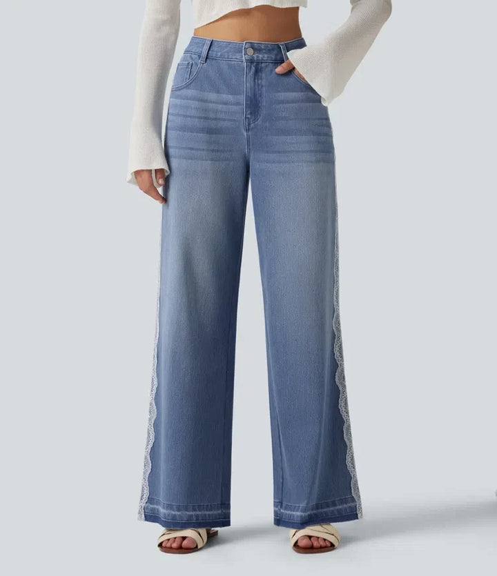 Halara Flex med hög midja kontrastspets baggy vardagsjeans med fickor