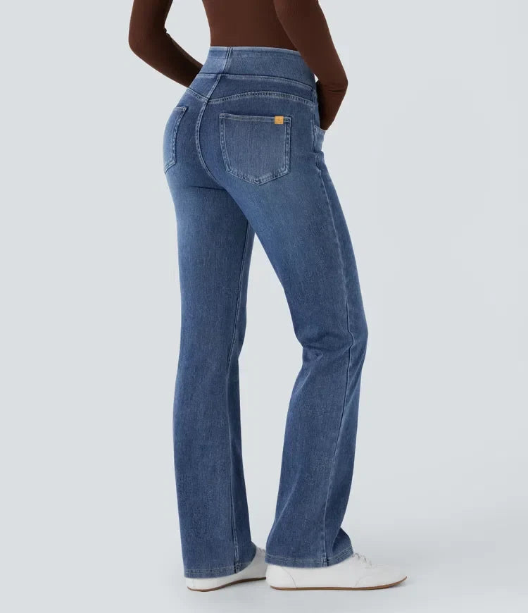 Halara Flex med hög midja och fickor tvättad för vardag bootcut jeans