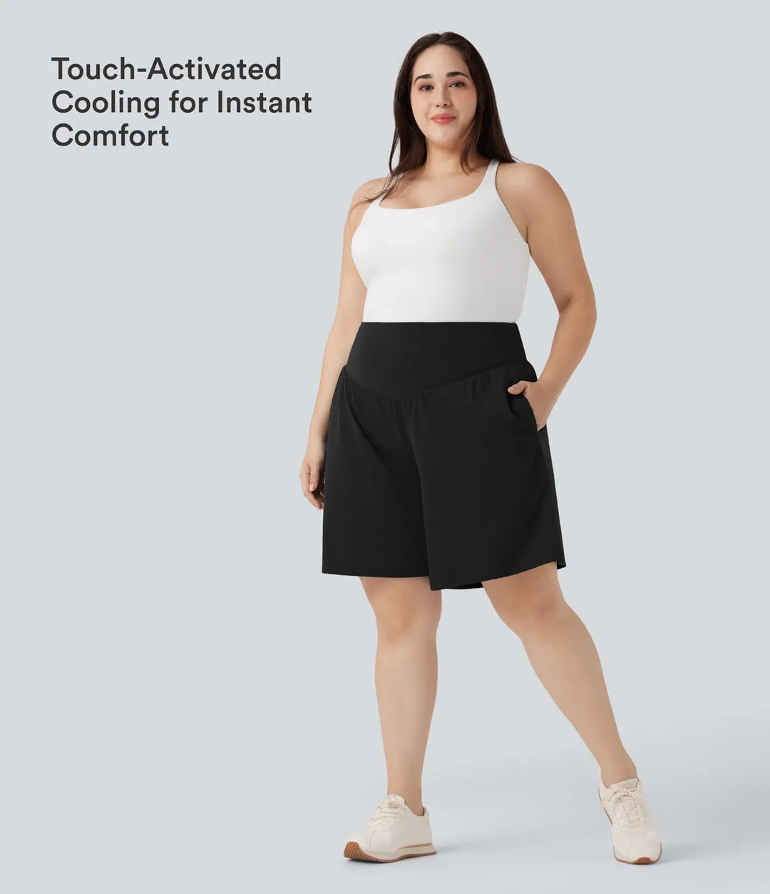 Plusstorlek SoftlyZero Airy med hög midja InstantCool yoga bermudashorts med fickor