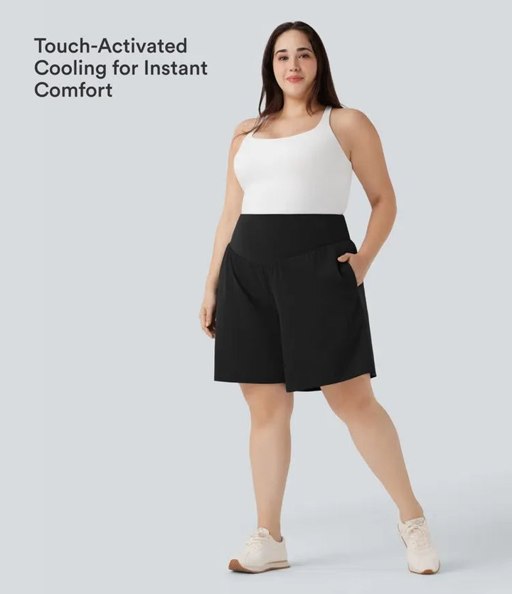 Plusstorlek SoftlyZero Airy med hög midja InstantCool yoga bermudashorts med fickor