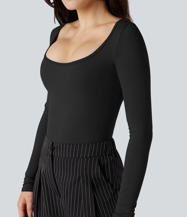 SoftlyZero Airy djup rund halsringning långärmad T-shirt för arbete