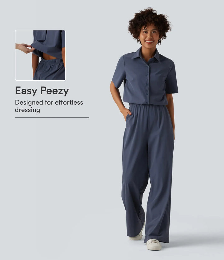 Kortärmad arbetsjumpsuit med fickor-easy Peezy edition