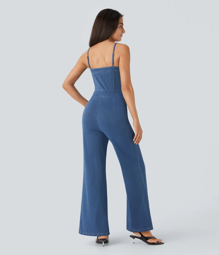 Lyckera Flex tvättad denim vardaglig jumpsuit