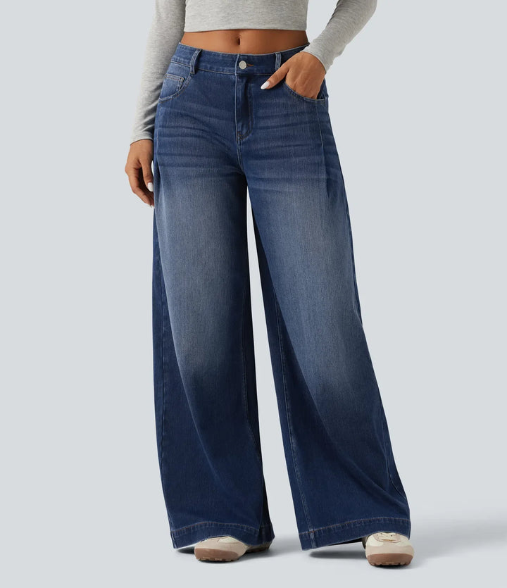 Lyckera Flex medelhög midja baggy vardagsjeans med fickor
