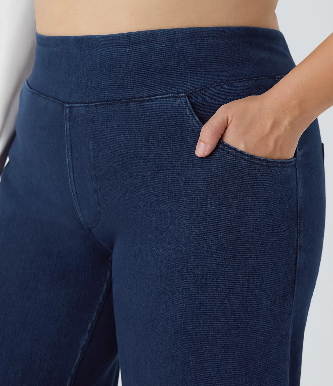 Halara Flex med hög midja och fickor baggy vida ben lös vardagsjeans i plusstorlek