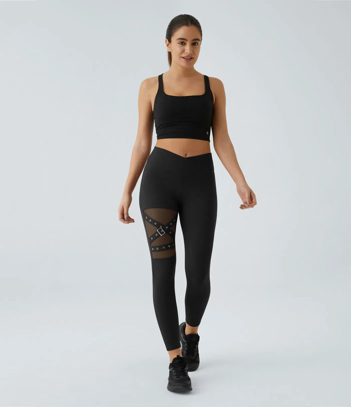 DayStretch med hög midja omlott kontrastmesh dekorativ spänne yogaleggings