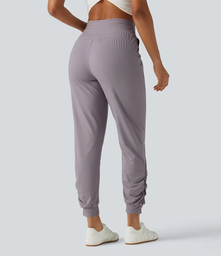 Halara UltraSculpt med hög midja dragsko rynklad yoga joggingbyxor med fickor