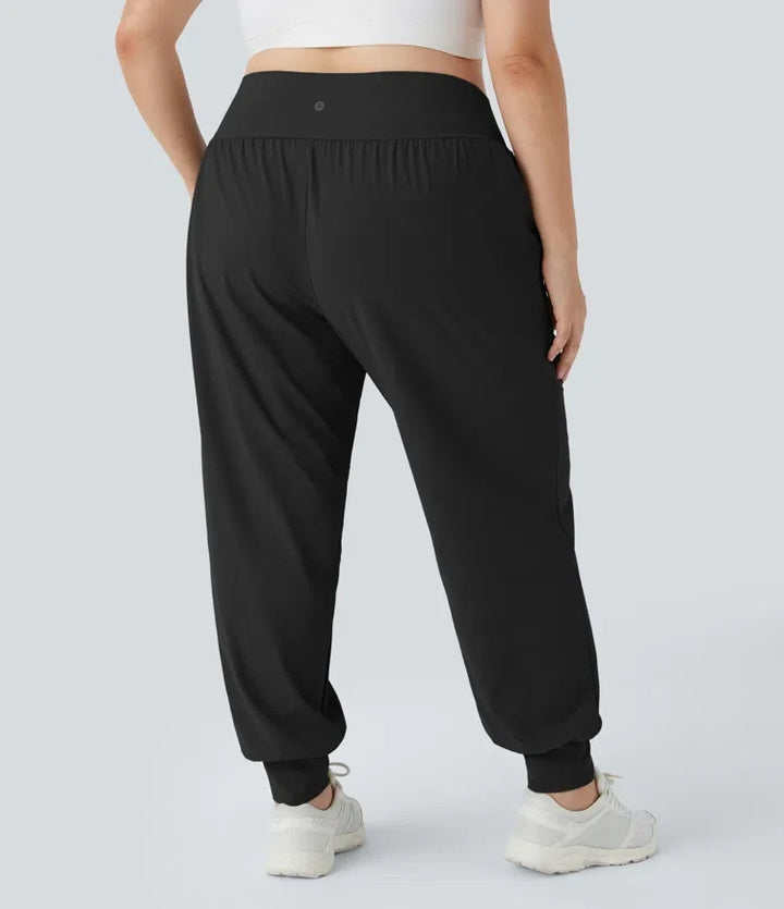 Med hög midja enfärgad ficka yoga plusstorlek joggingbyxor
