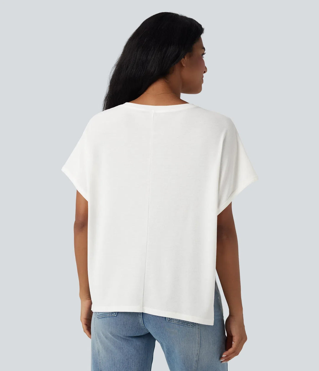 Rund halsringning fladdermus ärm avslappnad T-shirt för vardag