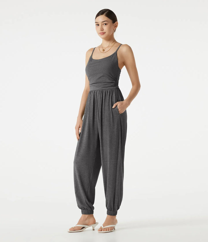 Justerbara axelband rynkat inbyggd BH melerad vardaglig jogger jumpsuit med fickor-Easy Peezy
