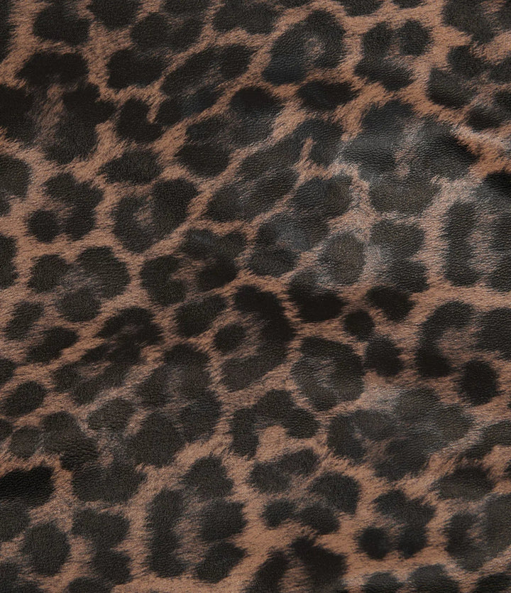 Med hög midja och magkontroll stretchig PU leopardmönstrad fest mini kjol med inbyggd shorts – längre modell