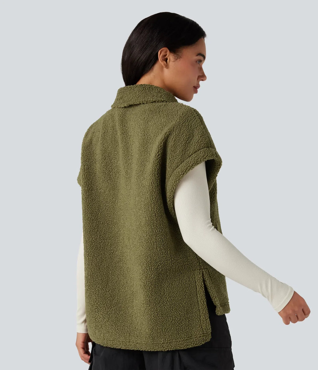 Ståkrage holkärm färgblock vandring sherpa väst med fickor