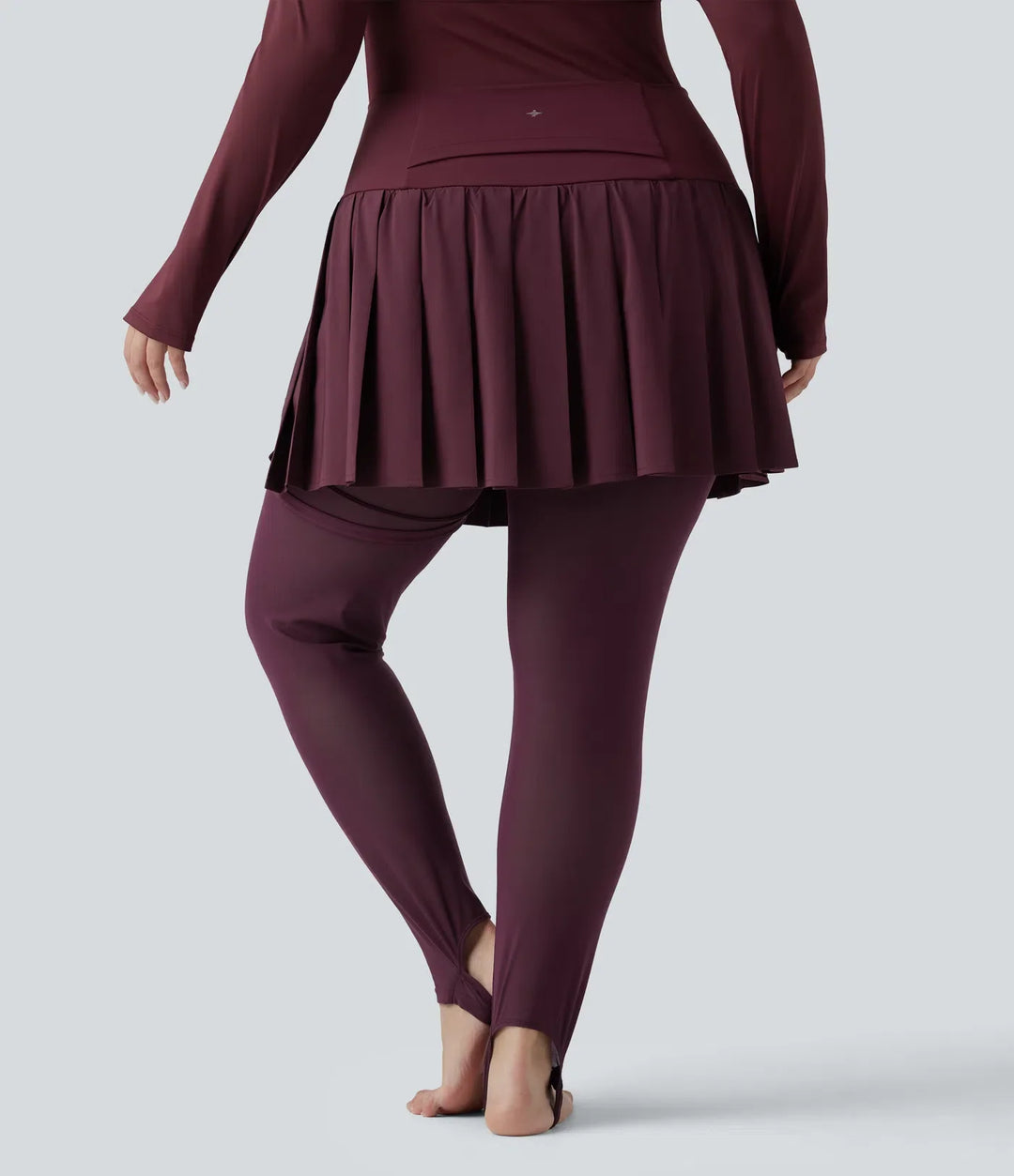 Breezeful med hög midja plisserad 2-i-1 kontrastmesh snabbtorkande dans plusstorlek stigbygel leggings med kjol med fickor