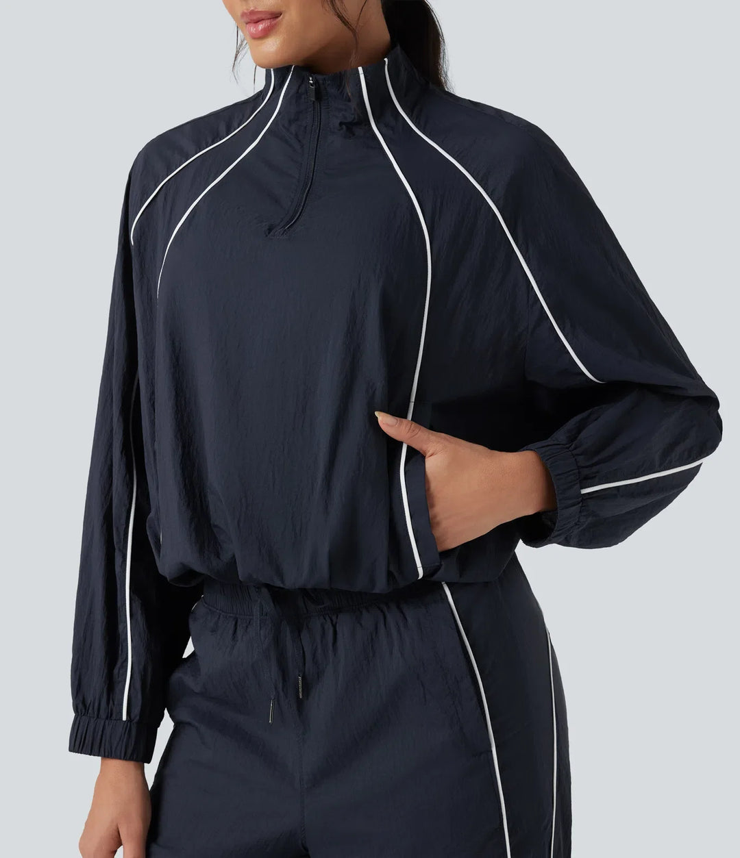Lätt slitstark vattenavvisande färgblock halv dragkedja oversized vandringsjacka