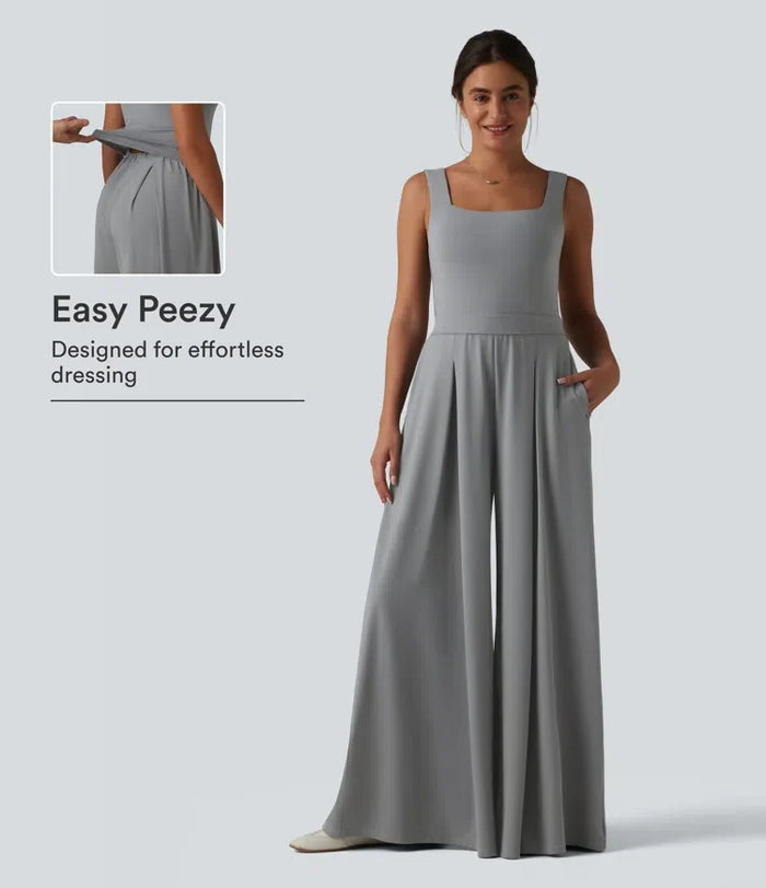 Fyrkantig halsringning baggy vardaglig jumpsuit med fickor-Easy Peezy Edition