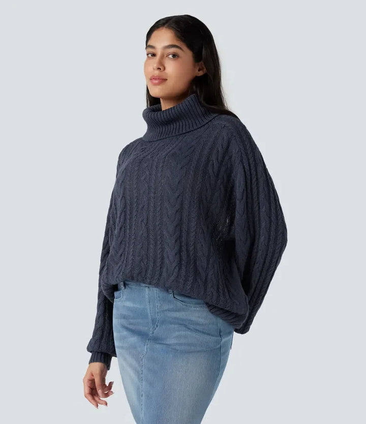 Hög hals långärmad kabelstickad vardaglig tröja