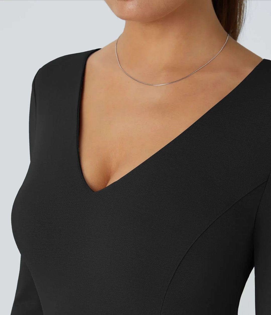 V-ringad långärmad ficka vida ben vardaglig jumpsuit