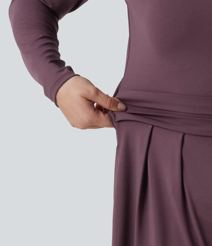 Rund hals långärmad vida ben vardaglig jumpsuit med fickor-Easy Peezy Edition