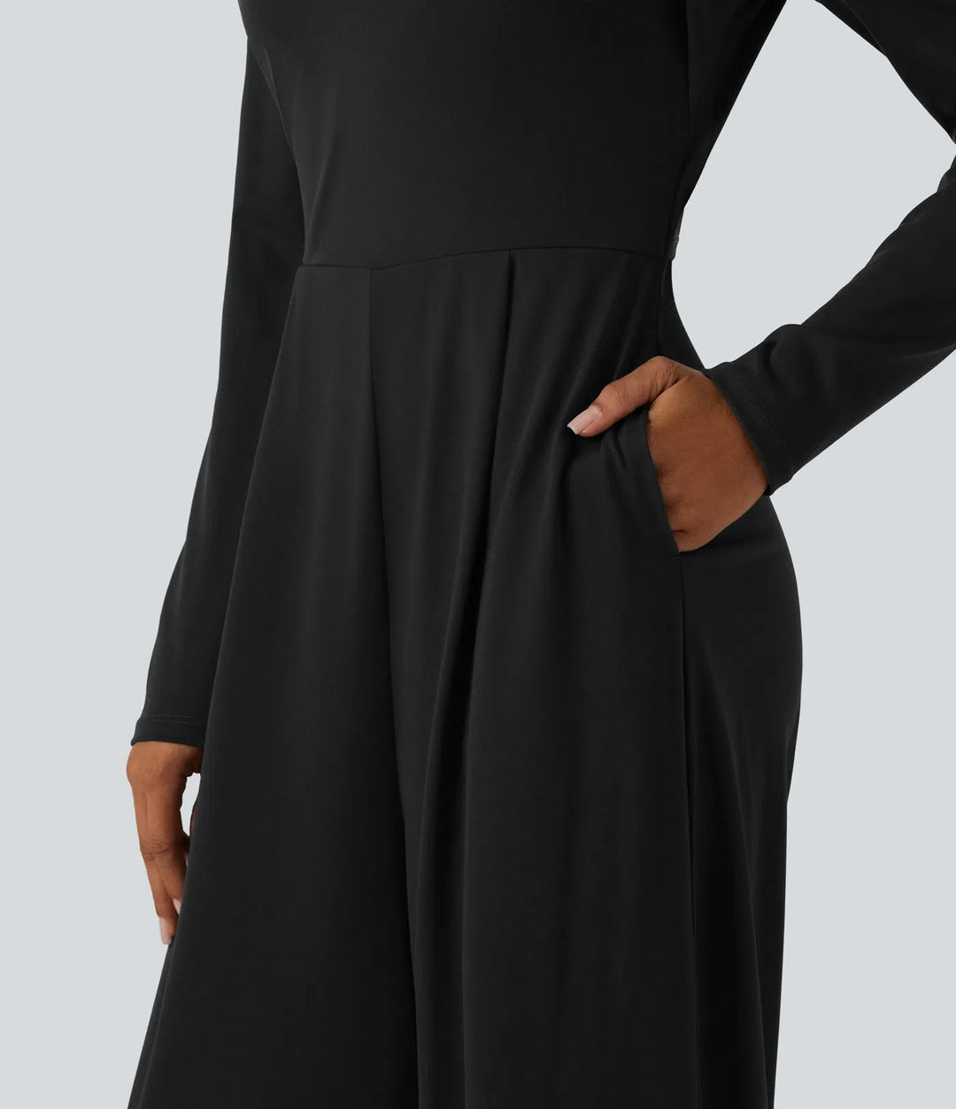 Långärmad inbyggd BH vida ben jumpsuit med fickor-Easy Peezy Edition DD-F-kupor