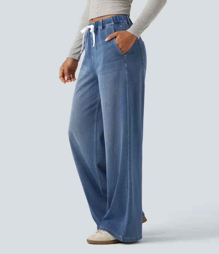 Halara Flex med medelhög midja vida ben vardagsjeans med fickor