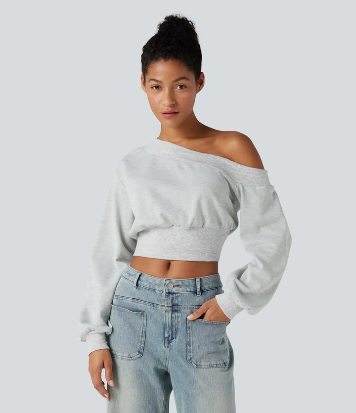 Enaxlad långärmad croppad vardaglig sweatshirt