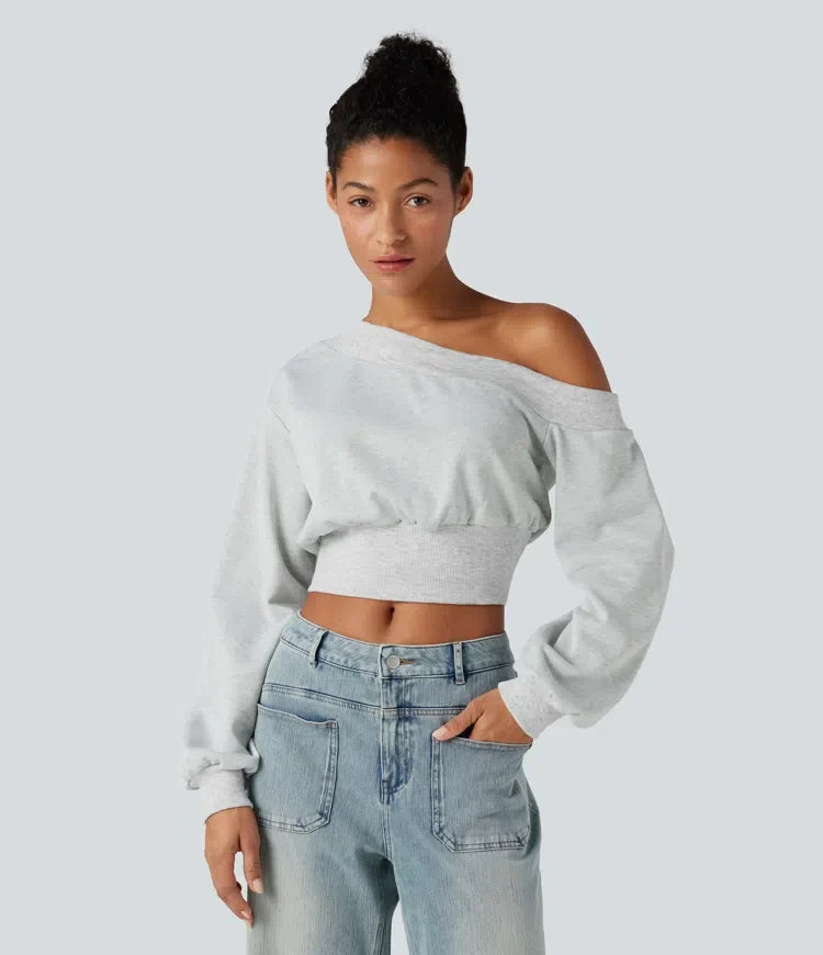 Enaxlad långärmad croppad vardaglig sweatshirt