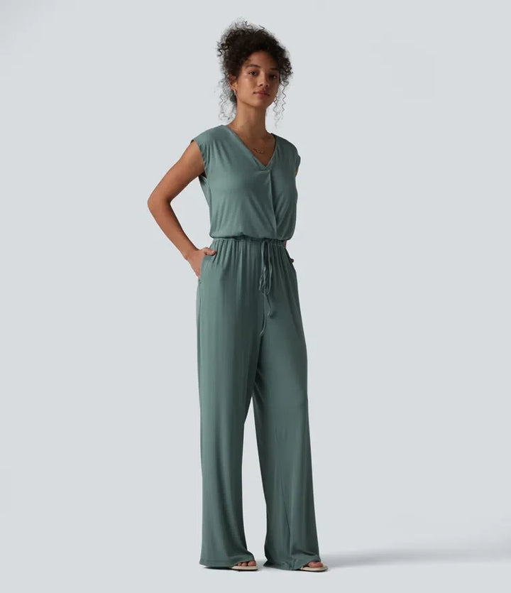 V-ringning ärmlös dragsko jumpsuit för vardag med fickor – Easy Peezy