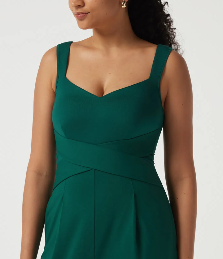 Diamantkrage ärmlös vardaglig jumpsuit med inbyggd BH och fickor -Easy Peezy Edition