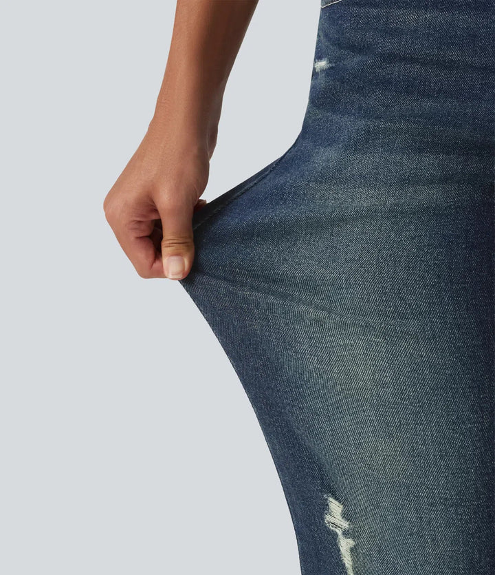 Låg midja bootcut vardaglig bomull jeans med fickor