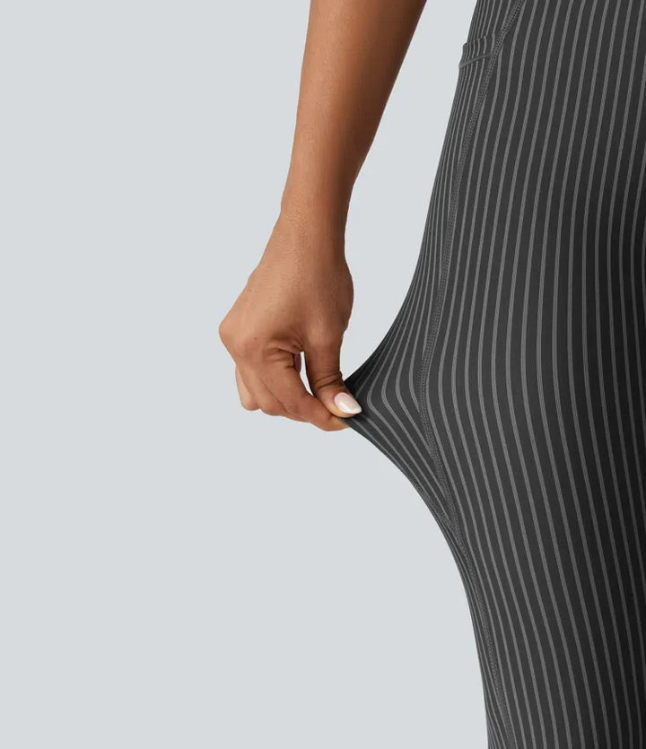 Med hög midja dragsko rand yogaleggings med fickor