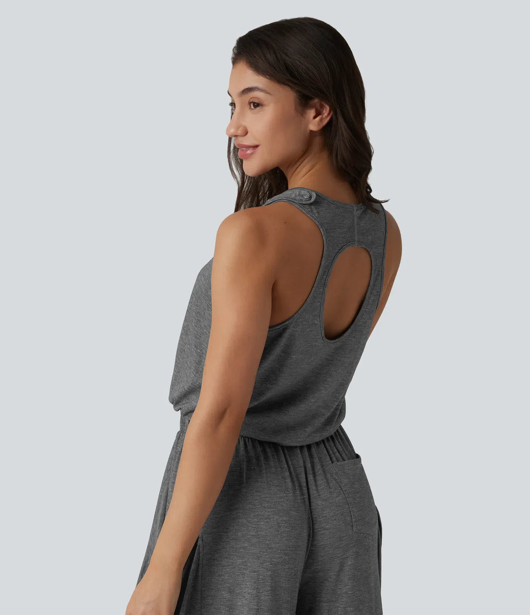 Ärmlös skuren-ut vida ben vardaglig jumpsuit med fickor-Easy Peezy Edition