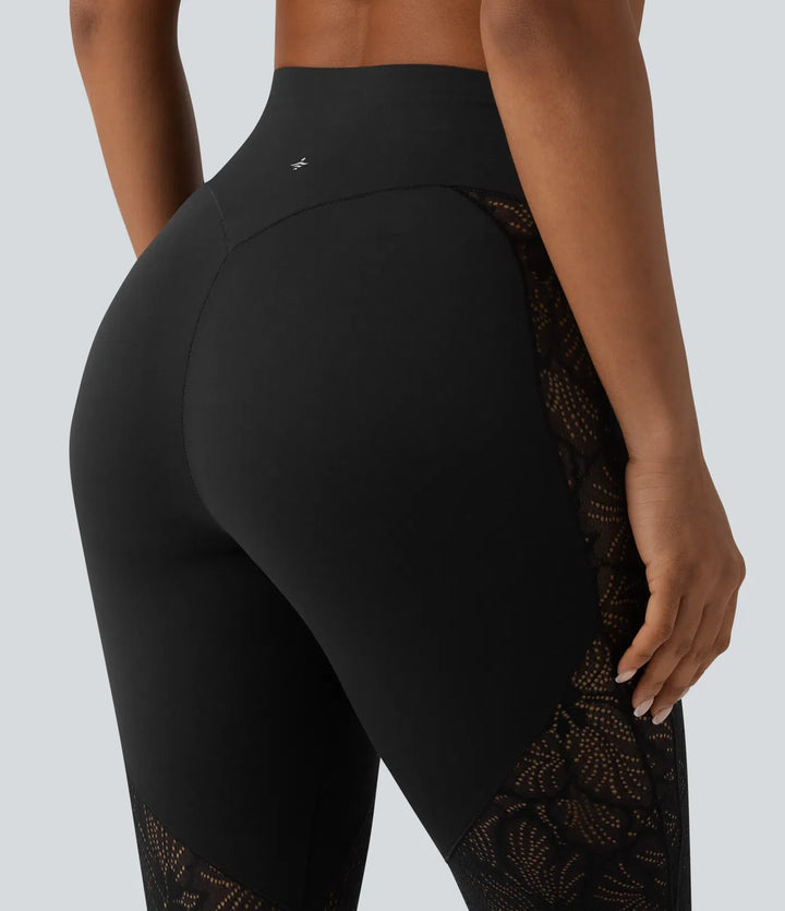 Lyckera UltraSculpt högmidjad magkontroll kontrastspets yoga 7/8 leggings med ficka