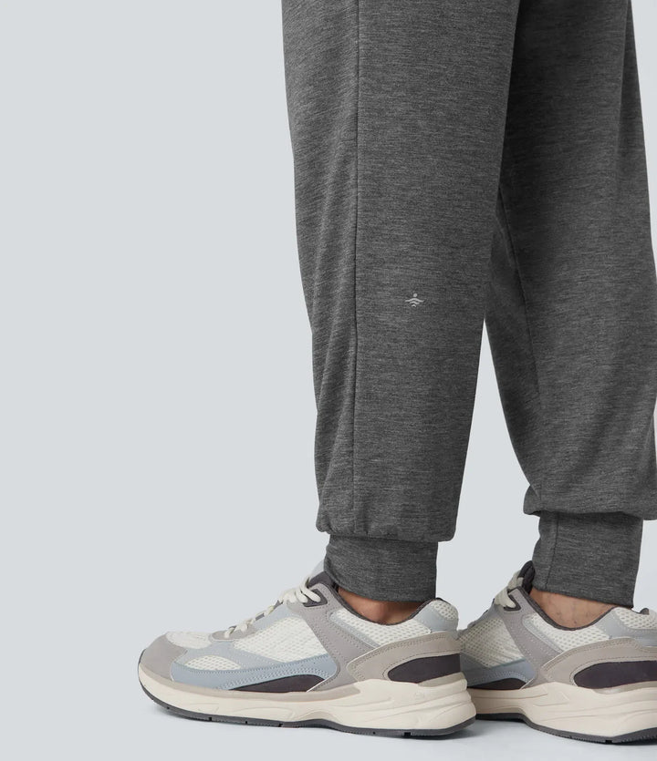 Högmidjad rynkat melerad yoga joggers med fickor