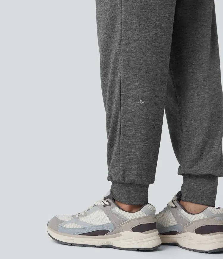 Med hög midja rynklad melerad yoga joggingbyxor med fickor