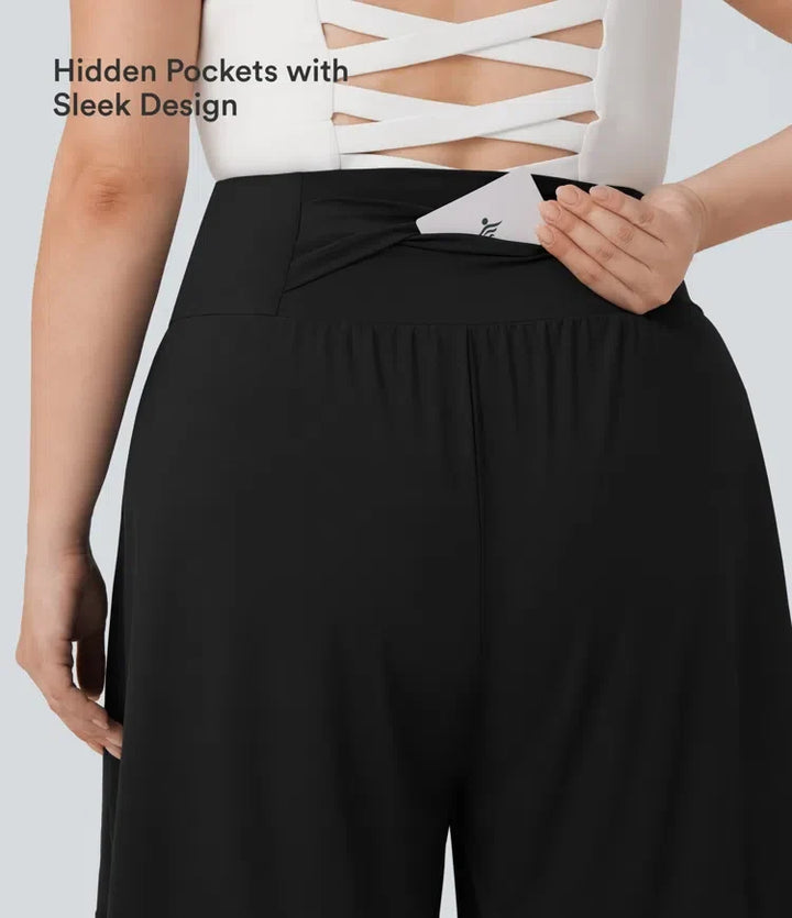 Plusstorlek SoftlyZero Airy med hög midja InstantCool yoga bermudashorts med fickor