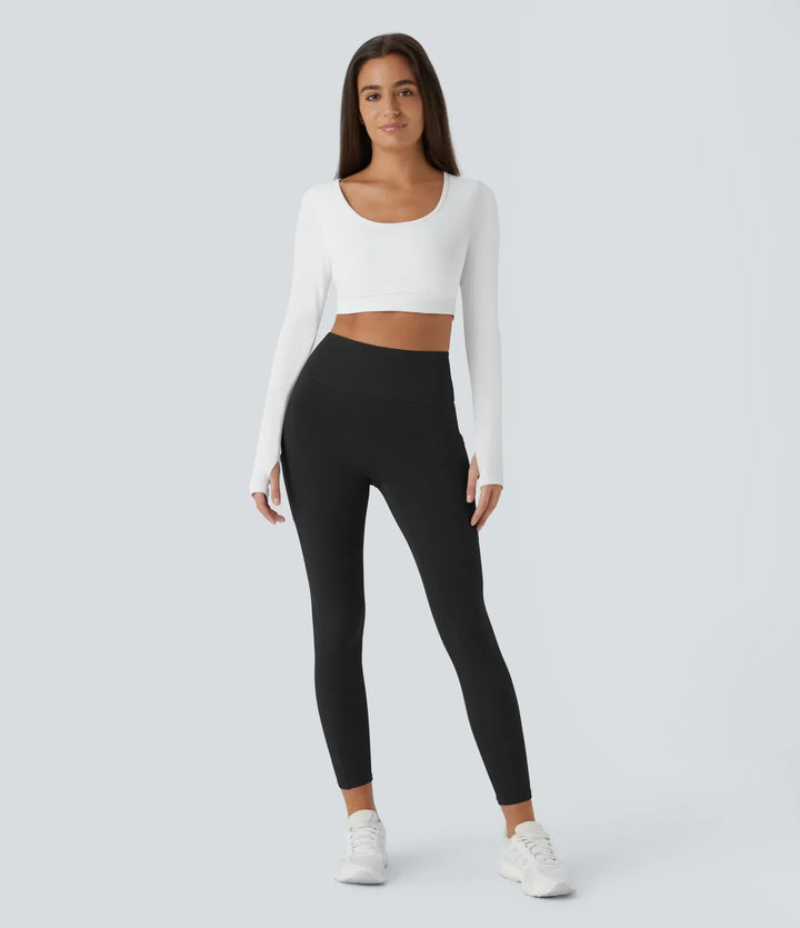 SoftlyZero mjuk plysch värmande högmidjad dubbla fickor 7/8 yogaleggings