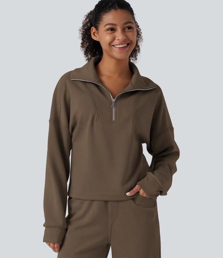 Halvpolo halv dragkedja långärmad arbete sweatshirt