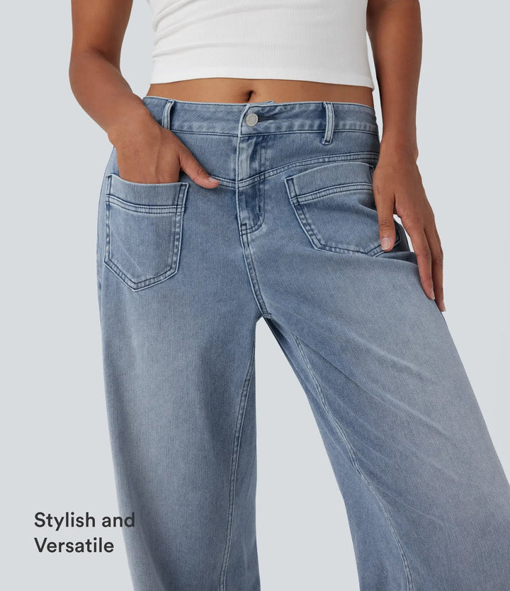 Lyckera Flex medelhög midja raka ben vardagsjeans med fickor