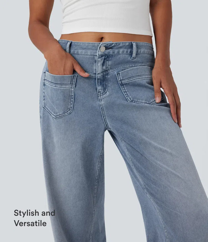 Lyckera Flex medelhög midja raka ben vardagsjeans med fickor