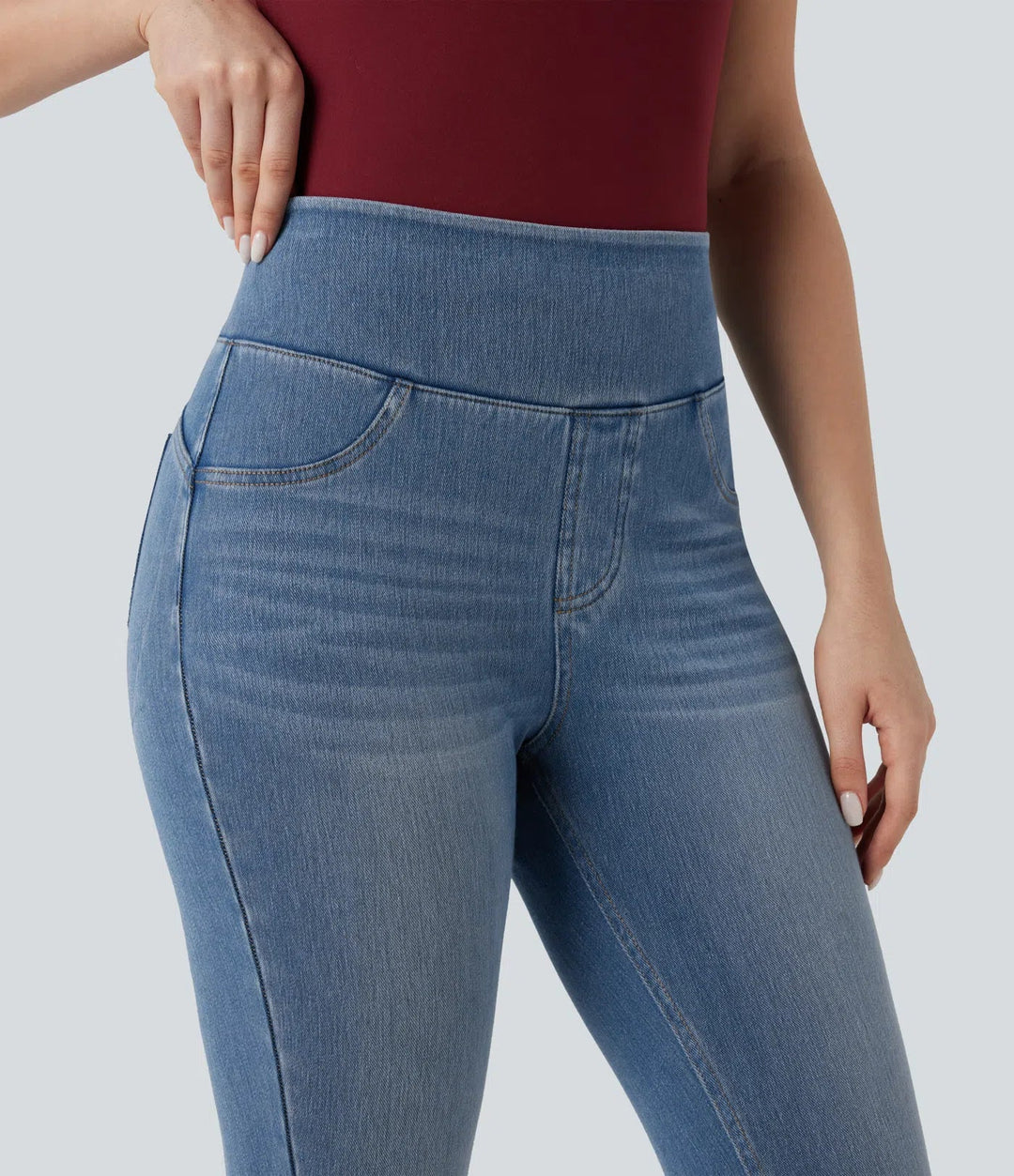 Lyckera Flex högmidjad rumplyftande magkontroll skinny denim vardaglig 7/8 leggings med fickor