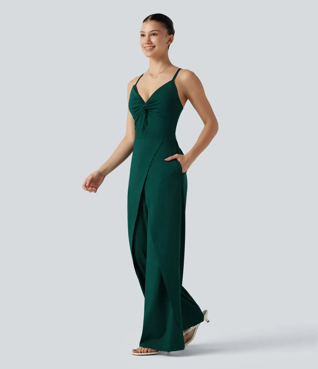 Omlott slits fåll inbyggd BH vardaglig slip baggy jumpsuit med fickor-Easy Peezy