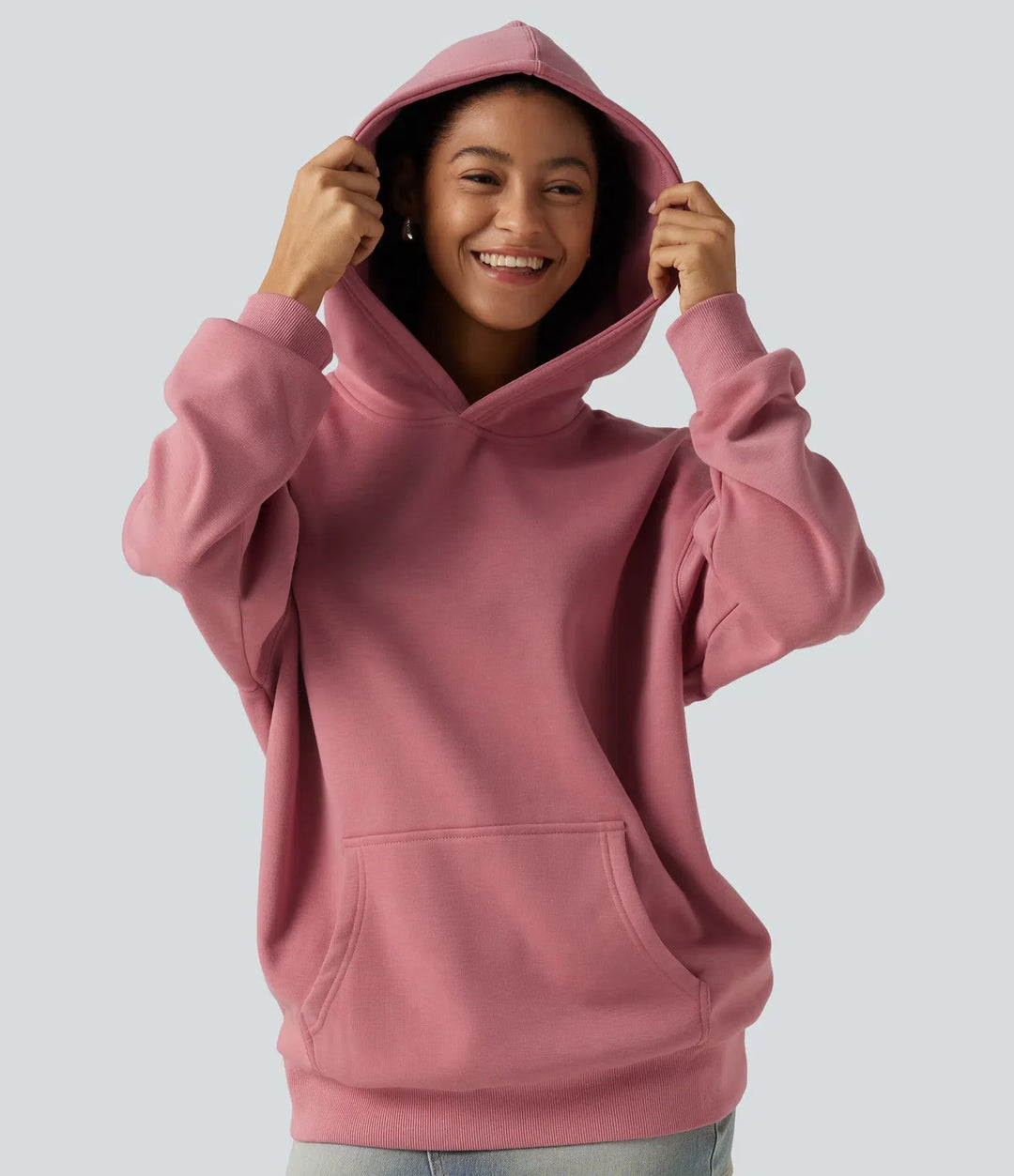 Med huva långärmad fleece vardaglig sweatshirt
