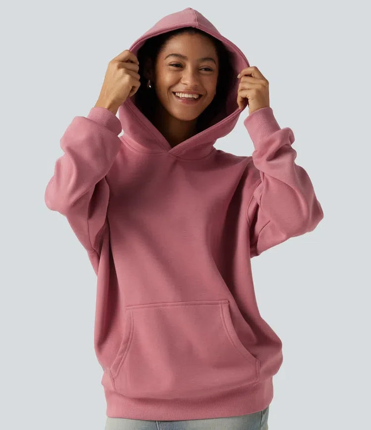 Med huva långärmad fleece vardaglig sweatshirt