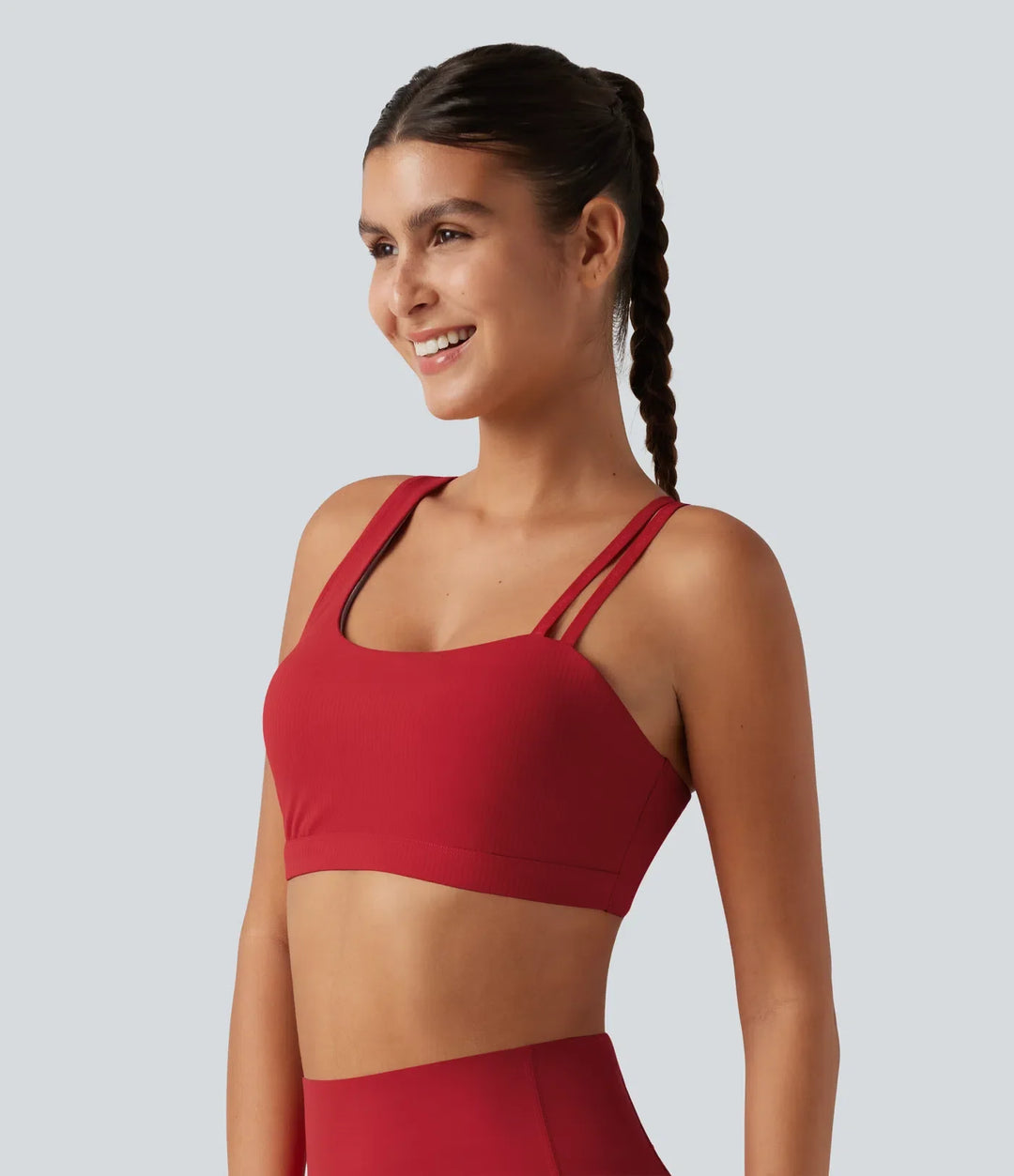Halara UltraSculpt ribbad lätt stöd asymmetrisk utskuren detalj inbyggd bh löpning sport-bh