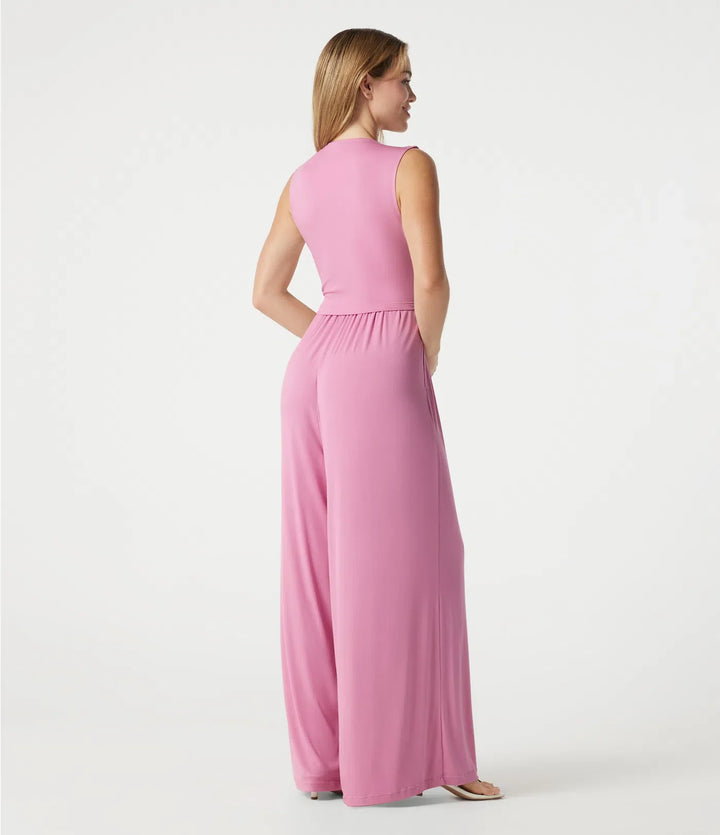 Ribbad V-ringad ärmlös rynkat inbyggd BH vardaglig jumpsuit med fickor-Easy Peezy Edition