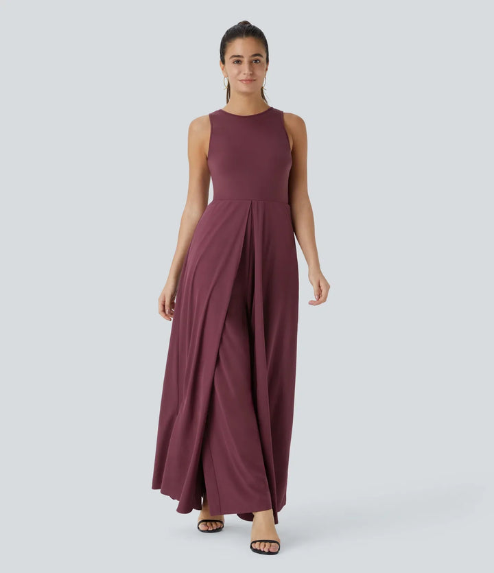 Breezeful dragkedja ärmlös ficka kontrast snabbtorkande jumpsuit