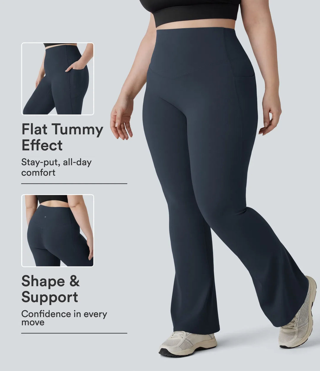 Lyckera UltraSculpt högmidjad magkontroll ficka formande yoga bootcut plusstorlek leggings